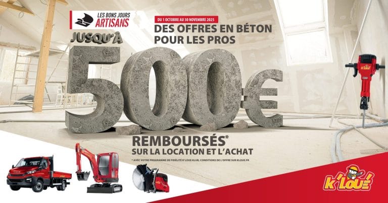 Offre béton pour les pros ! Jusqu'à 500€ remboursés sur vos achats d'Octobre et Novembre !