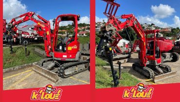 Chez K’Loué, les tarières hydrauliques s’utilisent en binôme avec une mini-pelle pour faciliter le forage de la terre. Elles sont idéales
